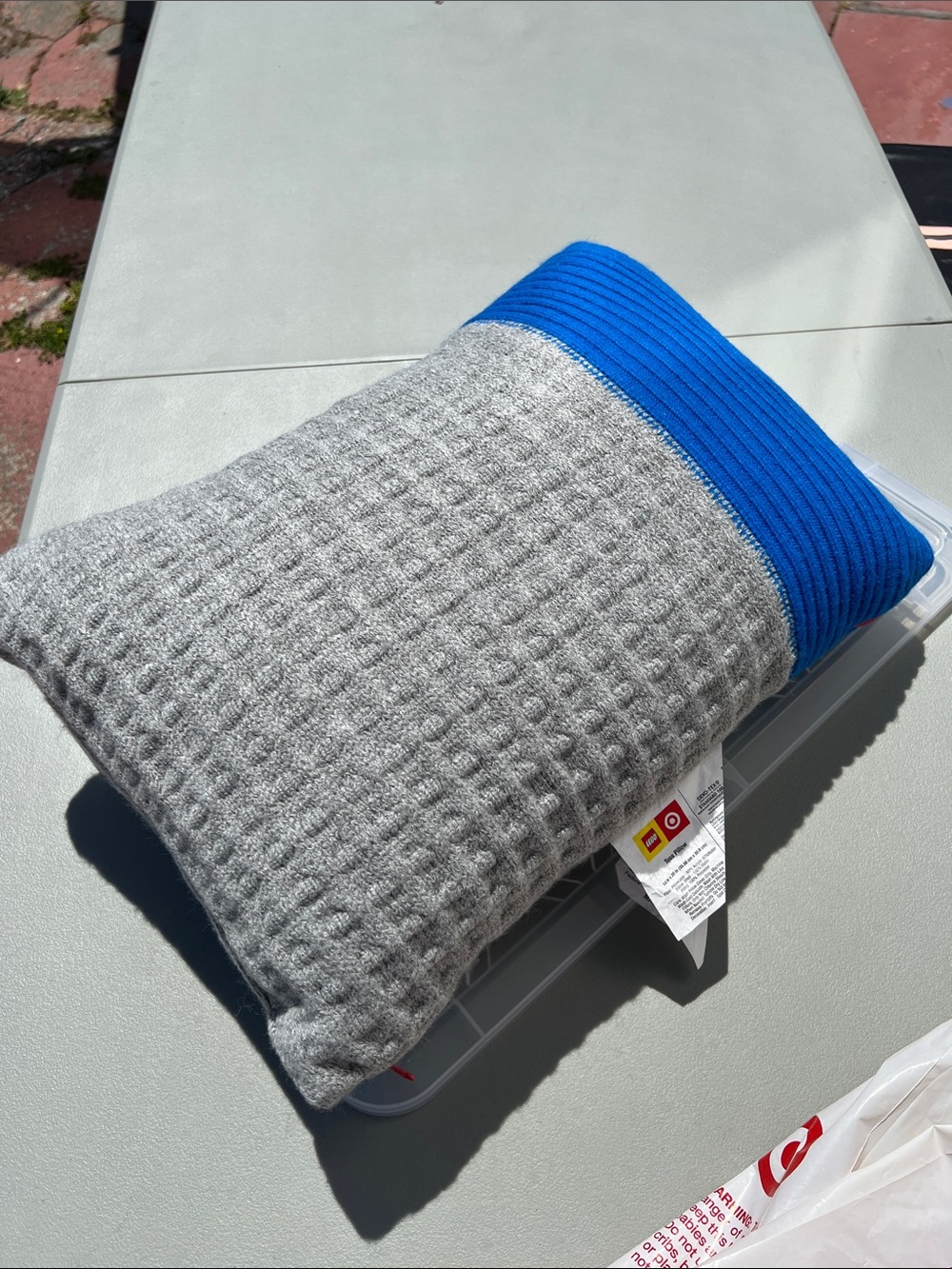 Lego Gray Pillow with Blue Top and Red Trim